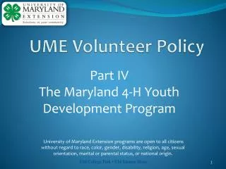 Part IV The Maryland 4-H Youth Development Program