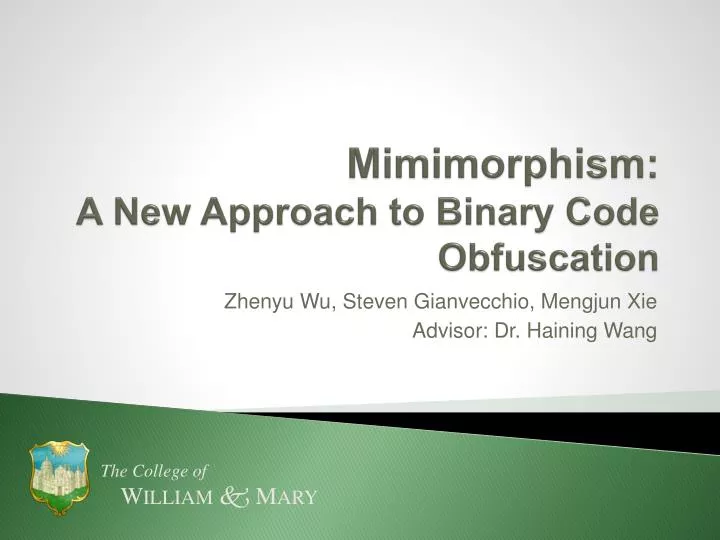 mimimorphism a new approach to binary code obfuscation