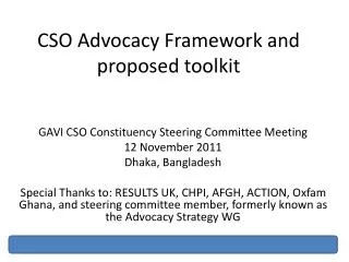 CSO Advocacy Framework and proposed toolkit