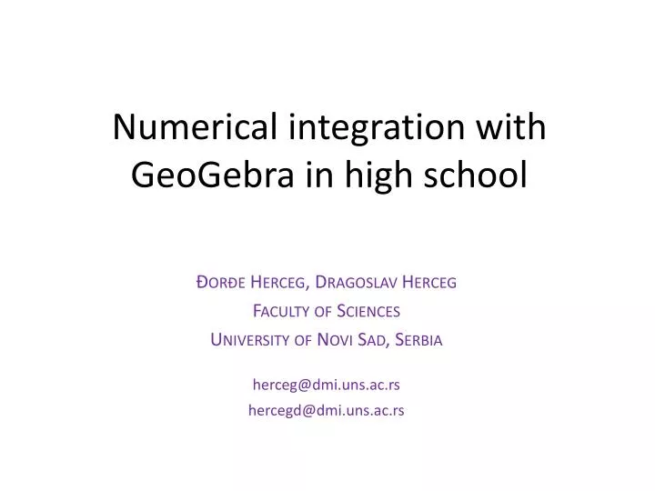 numerical integration with geogebra in high school
