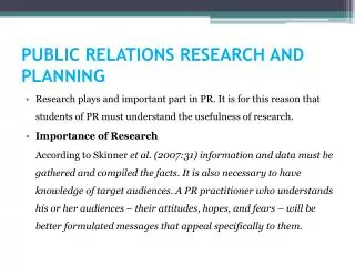PUBLIC RELATIONS RESEARCH AND PLANNING