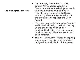 The Wilmington Race Riot