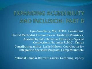 EXPANDING ACCESSIBILITY AND INCLUSION: PART B