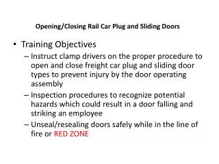 Opening/Closing Rail Car Plug and Sliding Doors