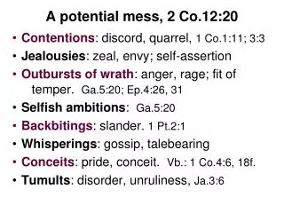 A potential mess, 2 Co.12:20