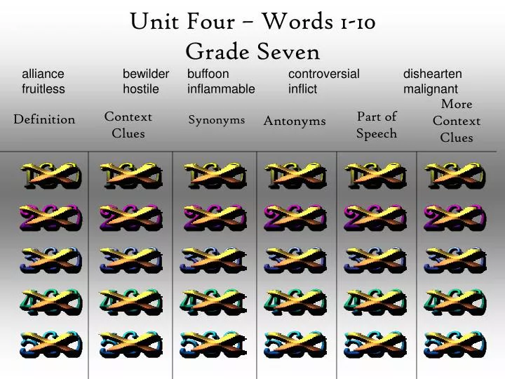 unit four words 1 10 grade seven