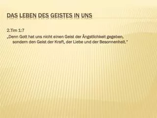 das leben des geistes in uns