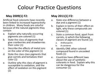 Colour Practice Questions