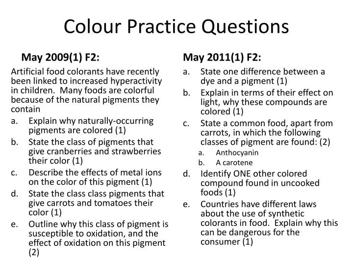 colour practice questions