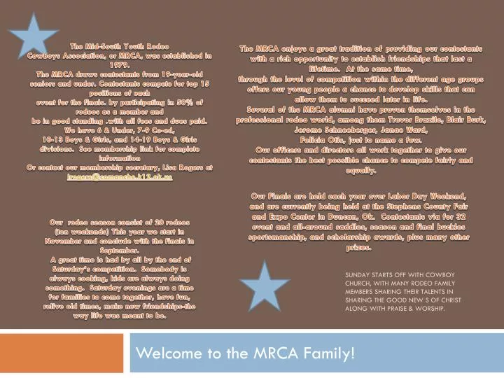 welcome to the mrca family