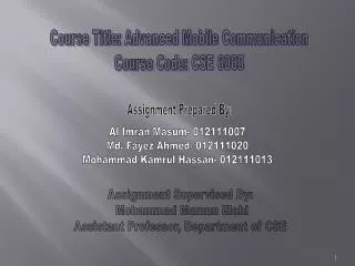 Assignment Supervised By: Mohammad Mamun Elahi Assistant Professor, Department of CSE