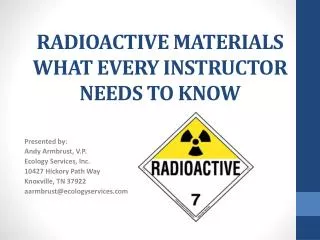 RADIOACTIVE MATERIALS WHAT EVERY INSTRUCTOR NEEDS TO KNOW