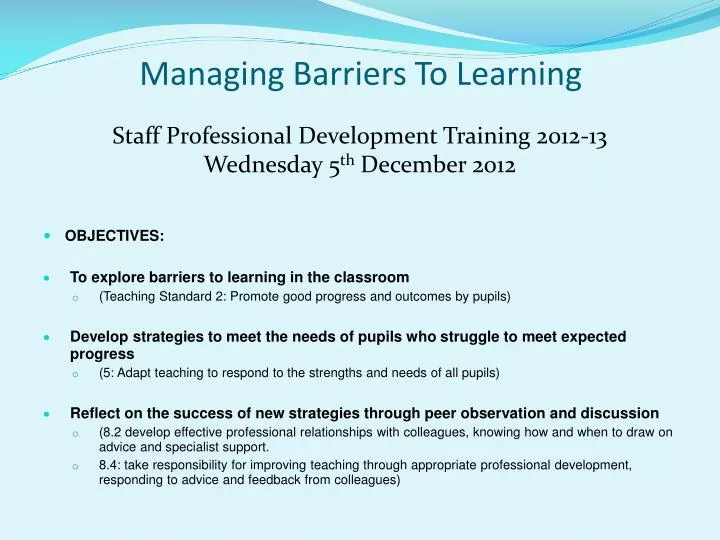 managing barriers to learning