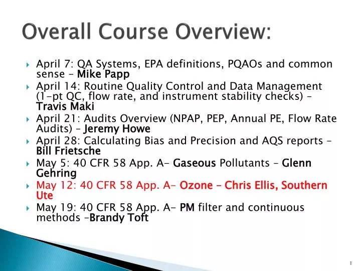 overall course overview