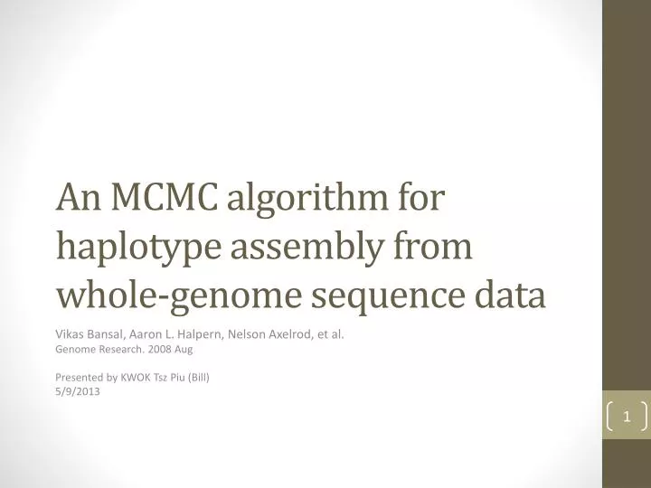 a n mcmc algorithm for haplotype assembly from whole genome sequence data