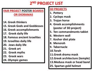 FAIR PROJECT POSTER BOARDS OR DIORAMAS 14. Greek thinkers 15. Greek Gods and Goddesses