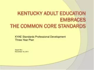 Kentucky Adult Education Embraces the Common Core Standards