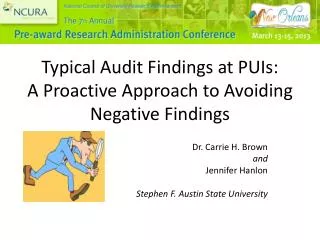 Typical Audit Findings at PUIs: A Proactive Approach to Avoiding Negative Findings