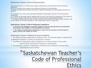Saskatchewan Teacher’s Code of Professional Ethics