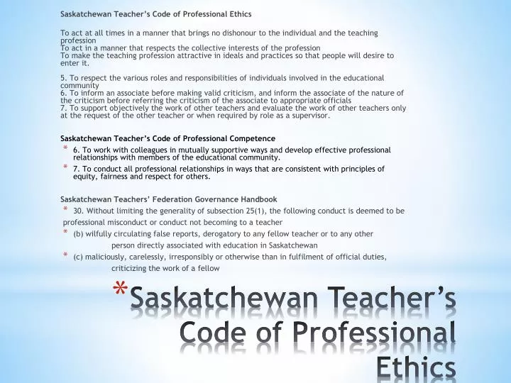 saskatchewan teacher s code of professional ethics