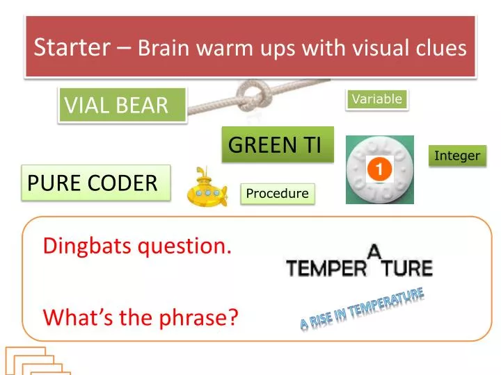 starter brain warm ups with visual clues