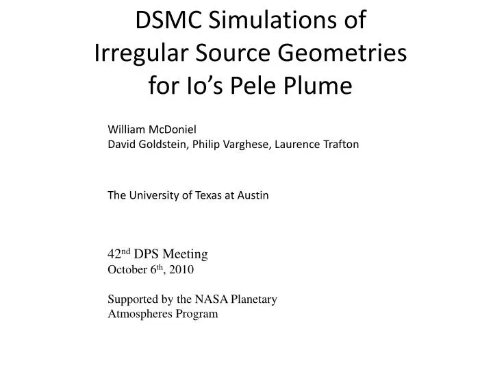 dsmc simulations of irregular source geometries for io s pele plume