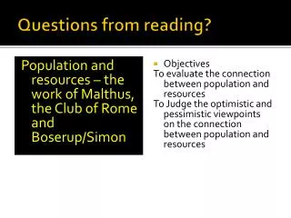 Questions from reading?
