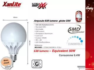 LED xXx Evolution (SMD) Standard G95 Dimmable 638 lumens Dissipateur Aluminium Culot E27