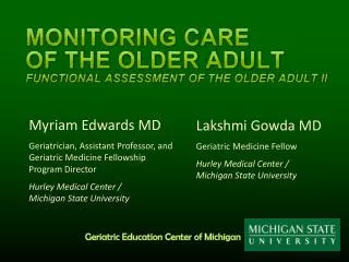 Monitoring Care of the Older Adult Functional Assessment of the Older Adult II