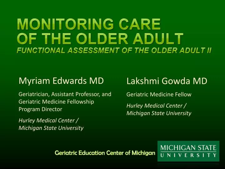 monitoring care of the older adult functional assessment of the older adult ii