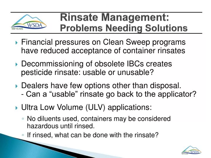 rinsate management problems needing solutions