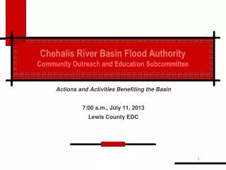 Chehalis River Basin Flood Authority Community Outreach and Education Subcommittee