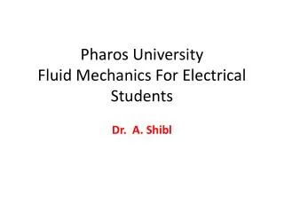 Pharos University Fluid Mechanics For Electrical Students