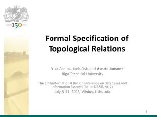 Formal Specification of Topological Relations