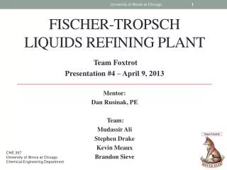 Fischer-Tropsch Liquids refining Plant
