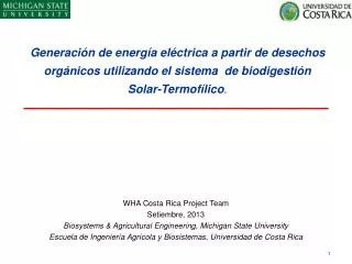 WHA Costa Rica Project Team Setiembre , 2013