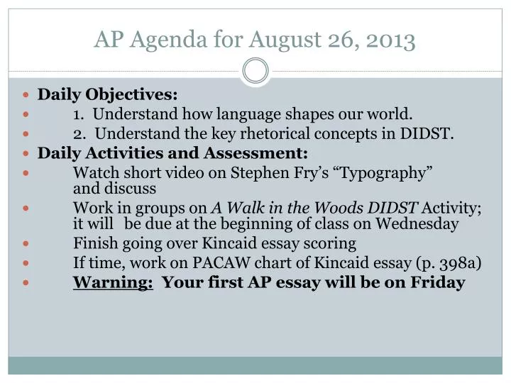 ap agenda for august 26 2013