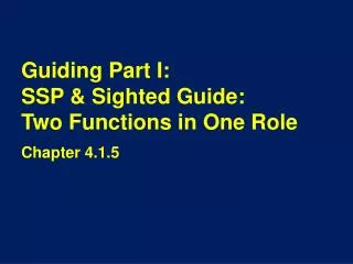 Guiding Part I: SSP &amp; Sighted Guide: Two Functions in One Role