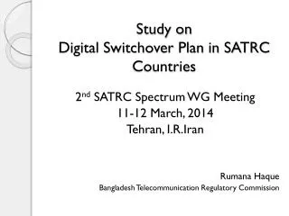 Study on Digital Switchover Plan in SATRC Countries