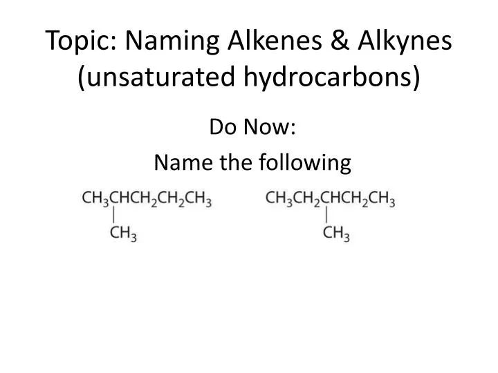 topic naming alkenes alkynes unsaturated hydrocarbons