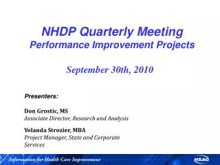 NHDP Quarterly Meeting Performance Improvement Projects