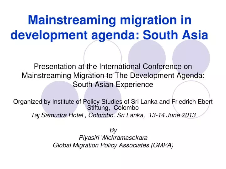 mainstreaming migration in development agenda south asia