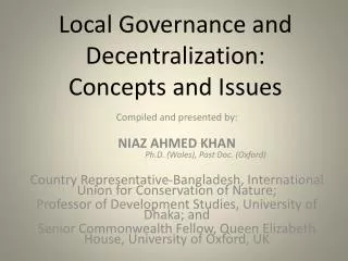 Local Governance and Decentralization: Concepts and Issues