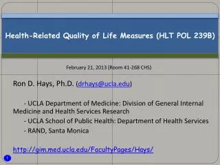 Health-Related Quality of Life Measures (HLT POL 239B)