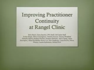 Improving Practitioner Continuity at Rangel Clinic