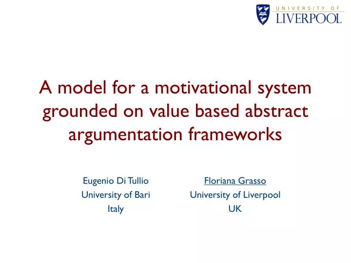 a model for a motivational system grounded on value based abstract argumentation frameworks