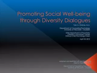Promoting Social Well-being through Diversity Dialogues