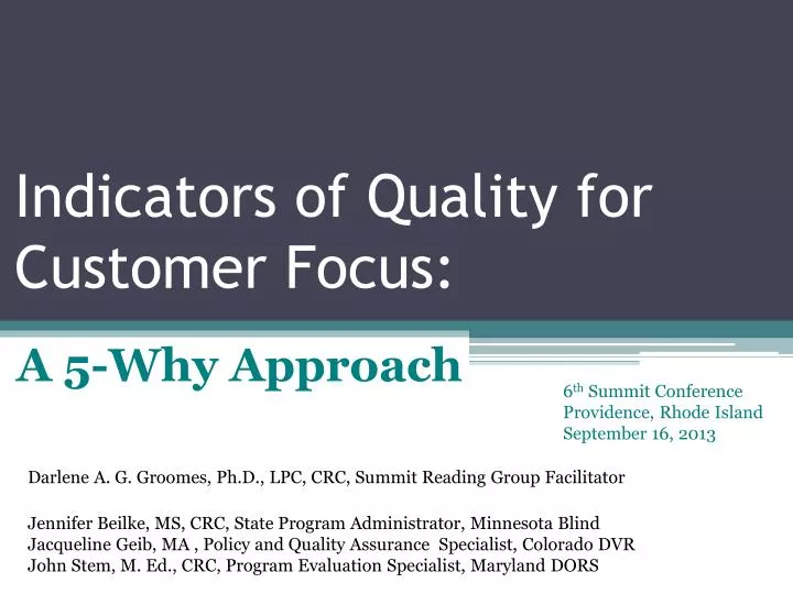 indicators of quality for customer focus