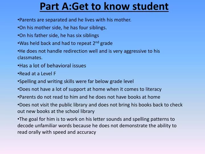 part a get to know student