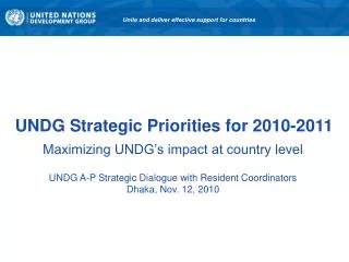 UNDG Strategic Priorities for 2010-2011